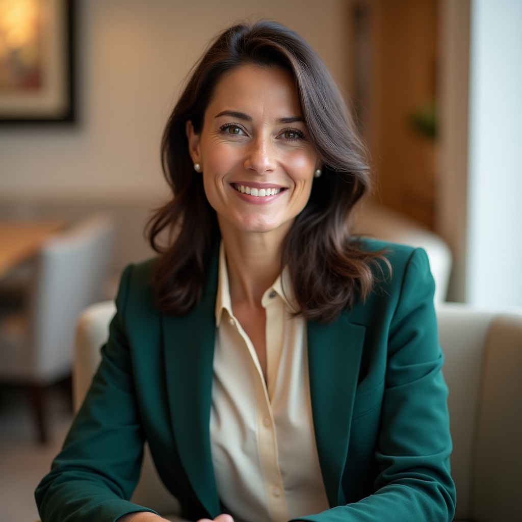 Portrait of Elena Tobaru, co-author of the rental management course, smiling in a bright office setting