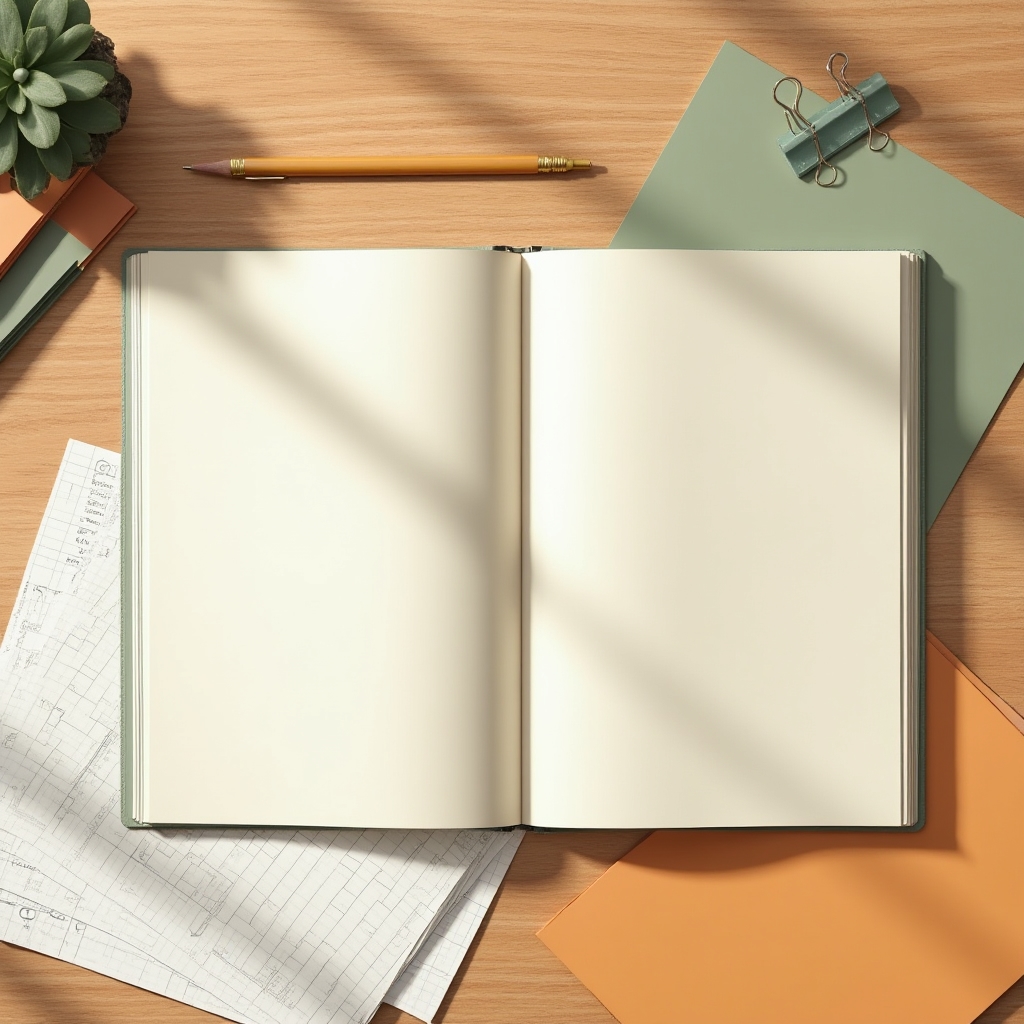 Printed rental management workbook and checklists arranged on a wooden desk